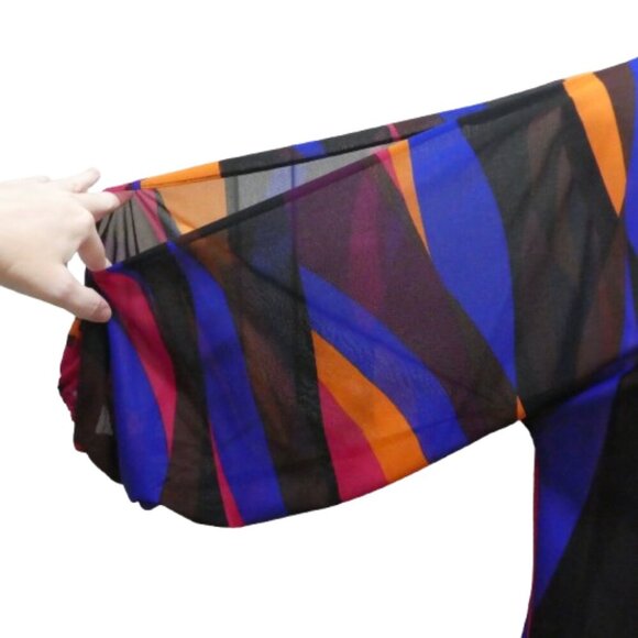 Vintage Samantha O California 80's Semi Sheer Ribbon Pattern Split Sleeve Blouse - Picture 5 of 6